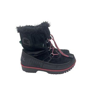 Sorel NY2417-010 Black Rubber Suede Leather Lace Ankle Snow Boots Youth Size 5